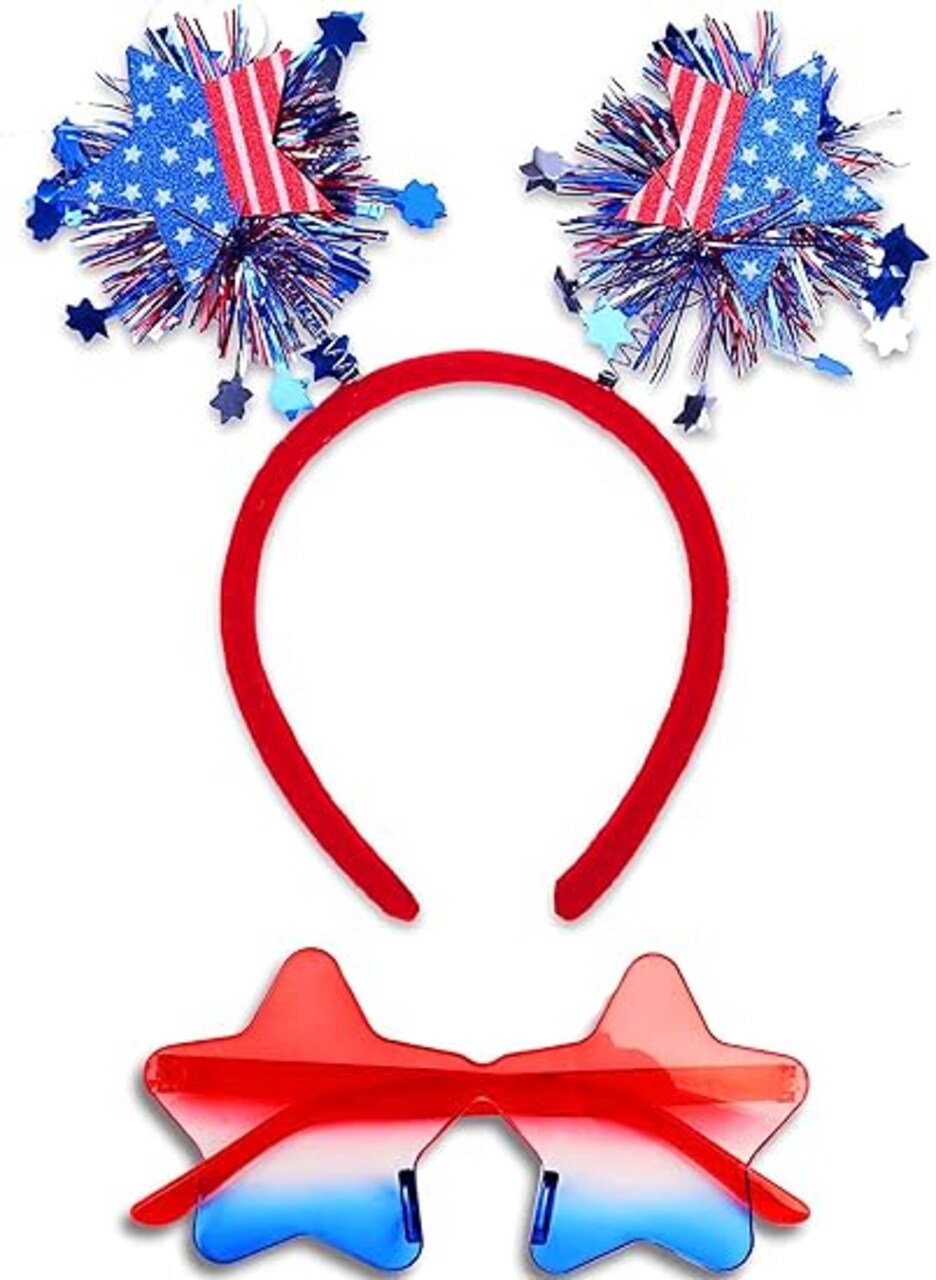 USA 4th of July Headband with Star Sunglasses – Patriotic Red, White & Blue Holiday Accessory for Independence Day Parties & Favors
